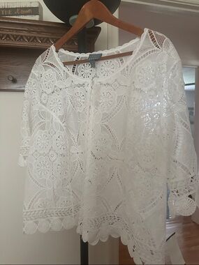 White Rabbit White 1X Crochet Lace jacket NWT